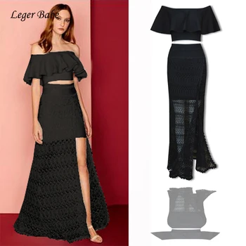 Black White Ruffles Slash Neck Bandage 2 Two Pieces Sets Women Bodycon Short Top Lace Split Skirts Celebrity Evening Party Dress 
Black White Ruffles Slash Neck Bandage 2 Two Pieces Sets Women Bodycon Short Top Lace Split Skirts Celebrity Evening Party Dress