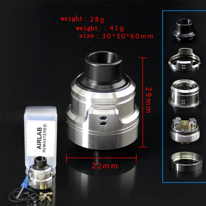 SXK AIRLab RM Remastered Style RDA Rebuildable Drip 22mm 316 Stainless Steel Atomizer with BF Pin Silver tank
SXK AIRLab RM Remastered Style RDA Rebuildable Drip 22mm 316 Stainless Steel Atomizer with BF Pin Silver tank