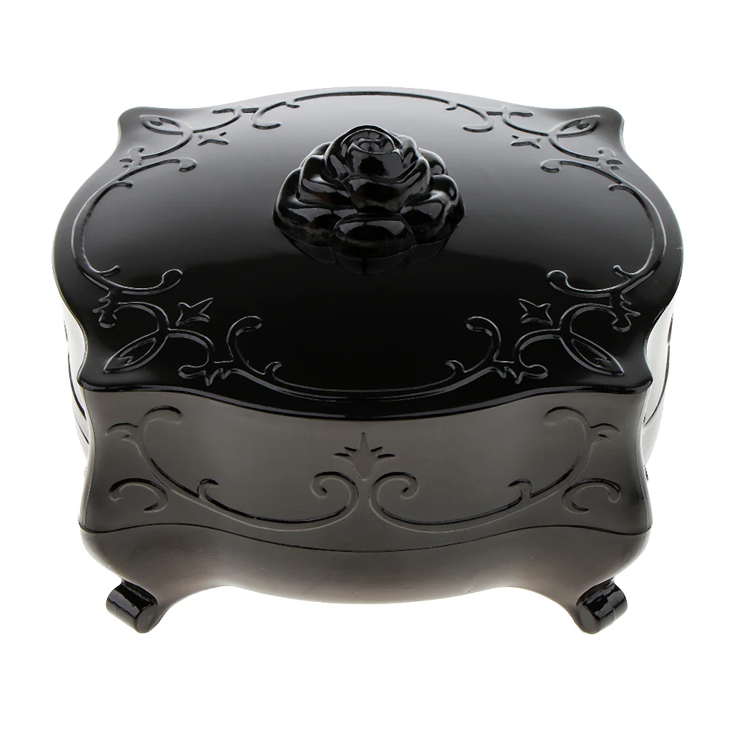 Vintage Loose Face Powder Blusher Container Makeup Puff Organizer Case Jewelry Rings Storage Box - Black Vintage Loose Face Powder Blusher Container Makeup Puff Organizer Case Jewelry Rings Storage Box - Black