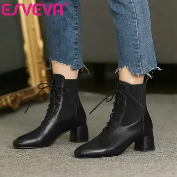ESVEVA 2021 Elegant Classic Lace Up+Zipper Square Med Heel PU+Knitting Ankle Boots Platform Women Boots Shoes Boots Size 34-43
ESVEVA 2021 Elegant Classic Lace Up+Zipper Square Med Heel PU+Knitting Ankle Boots Platform Women Boots Shoes Boots Size 34-43