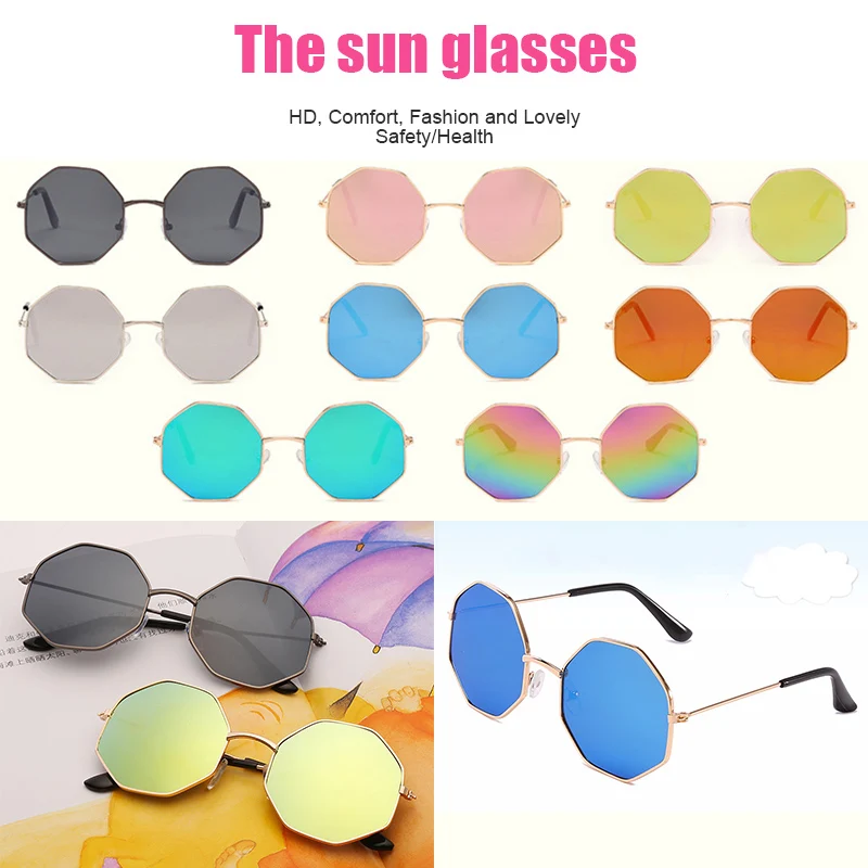 Фото Восьмиугольные солнцезащитные очки для девочек металлическая оправа линзы