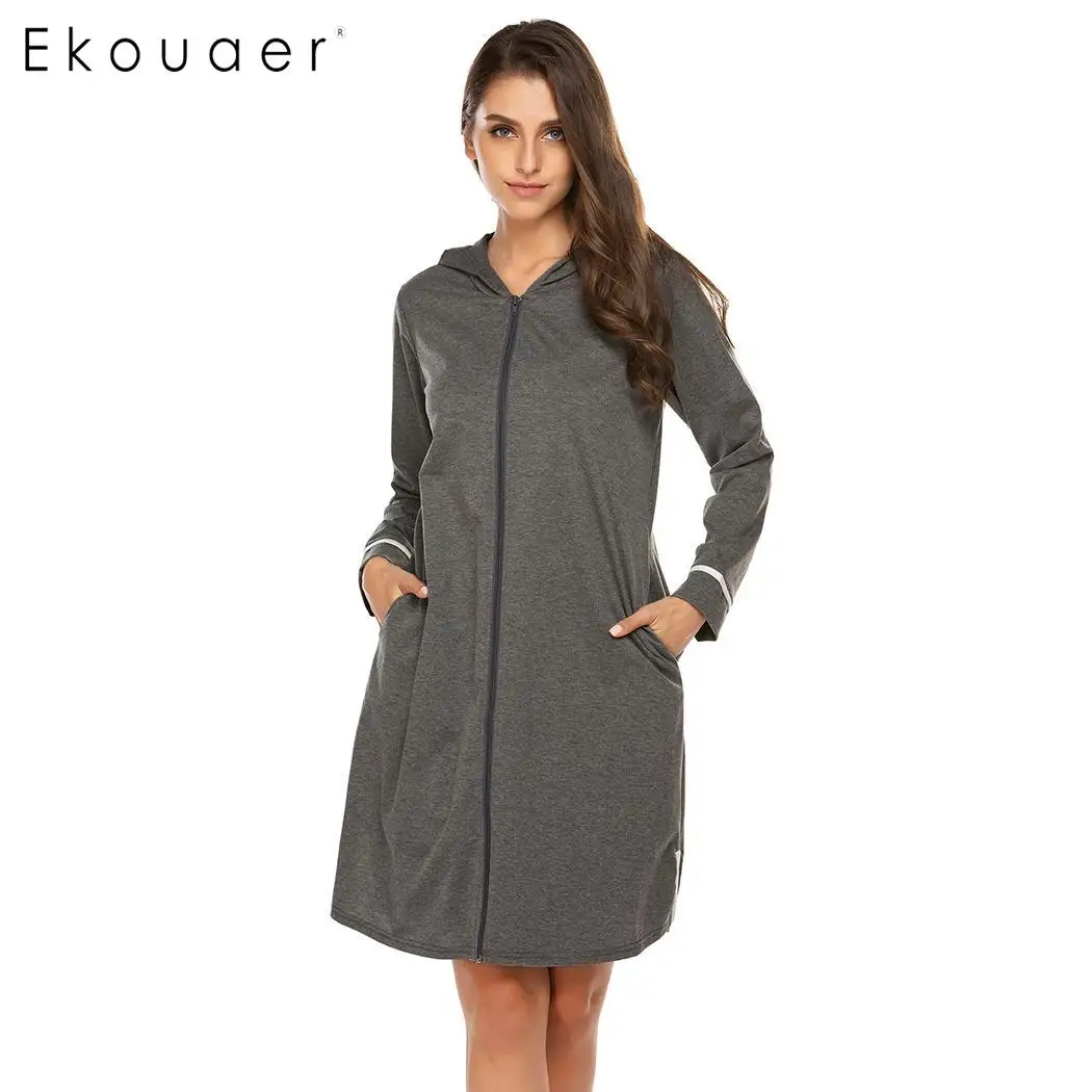 Ekouaer Women Hooded Robe Spring Autumn Sleepwear O-Neck Long Sleeve Loose Pockets Zipper Bathrobes Dressing Gown Nightwear
Ekouaer Women Hooded Robe Spring Autumn Sleepwear O-Neck Long Sleeve Loose Pockets Zipper Bathrobes Dressing Gown Nightwear