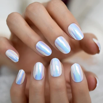 Shiny White Pearl Shell Chrome Press on False Nails Holographic Short Round Fake Fingersnails Easy Wear Apply 24pcs/set 
Shiny White Pearl Shell Chrome Press on False Nails Holographic Short Round Fake Fingersnails Easy Wear Apply 24pcs/set