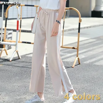 Pants Women Striped Elastic Waist Ankle-Length Split Wide Leg Casual Korean Style Chic Fashion Streetwear All-match Daily Womens
Pants Women Striped Elastic Waist Ankle-Length Split Wide Leg Casual Korean Style Chic Fashion Streetwear All-match Daily Womens