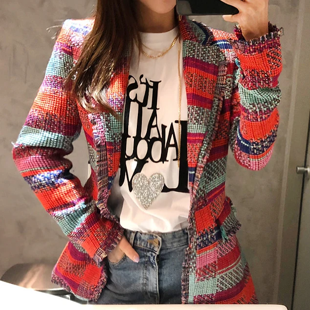 2020 Spring NEW Red Plaid Tweed Blazer Coat Women Single Button Tassel Suit Jacket Blazer Femme Slim Fit Outwear LT417S30
2020 Spring NEW Red Plaid Tweed Blazer Coat Women Single Button Tassel Suit Jacket Blazer Femme Slim Fit Outwear LT417S30