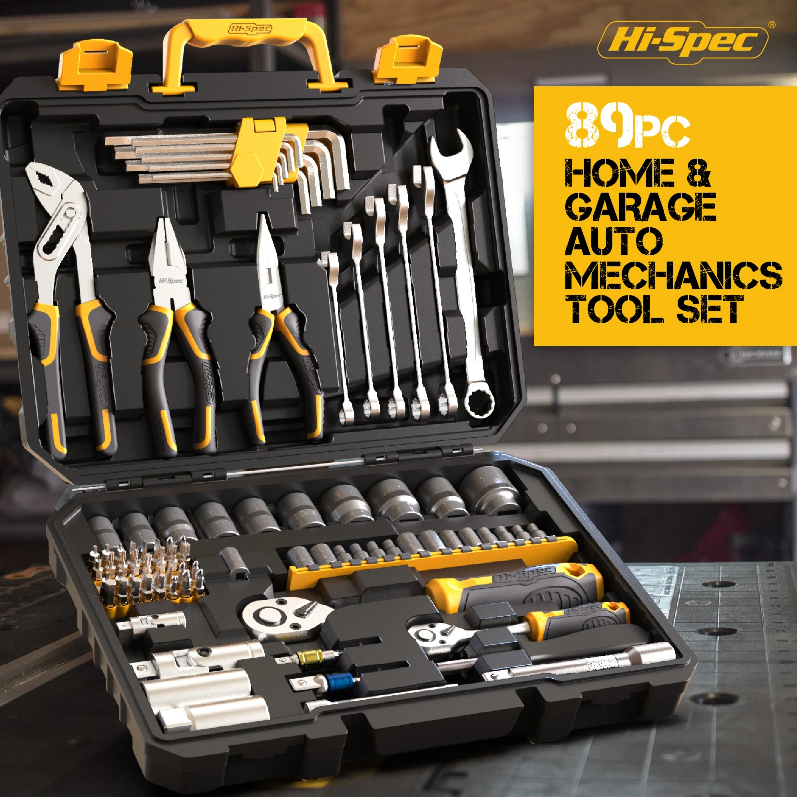 Hi-Spec 89pc Mechanic's Hand Tool Kit Set of Tools for Auto 1/2 1/4 Professional Socket Wrench Combination Tool Set with Toolbox
Hi-Spec 89pc Mechanic's Hand Tool Kit Set of Tools for Auto 1/2 1/4 Professional Socket Wrench Combination Tool Set with Toolbox