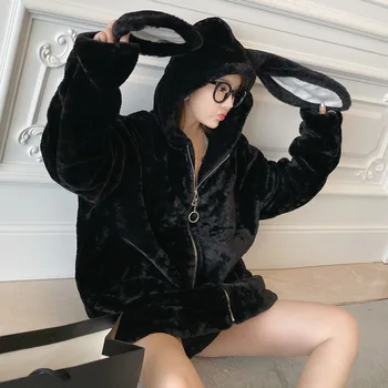 rabbit ears with a cap plush jacket women's Korean version of chic autumn winter thick comfortable loose jacket black hoodie
rabbit ears with a cap plush jacket women's Korean version of chic autumn winter thick comfortable loose jacket black hoodie