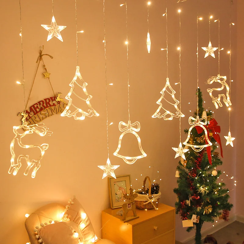 

Creative LED Deer Bell Christmas Tree Curtain String Lights EU Plug Christmas Garland Fairy Lights for Home Party Wedding Decor