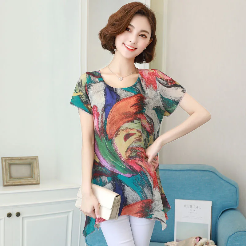 Rainbow Flower Printed Chiffon Blouses Shirts Women Lady Casual Short Sleeve O-Neck Chiffon Blusas Tops DF2936
Rainbow Flower Printed Chiffon Blouses Shirts Women Lady Casual Short Sleeve O-Neck Chiffon Blusas Tops DF2936