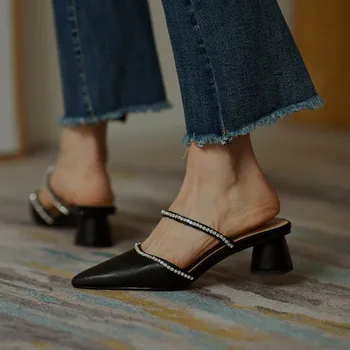 kmeioo genuine leather shoes woman pointed toe med heels shallow mule slides cowskin slingback pumps jewel mule sandals
kmeioo genuine leather shoes woman pointed toe med heels shallow mule slides cowskin slingback pumps jewel mule sandals