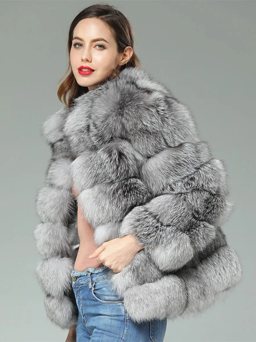 60 cm Long Custom Real Silver Fox Fur Transverse stripes patchwork leather coat outwear jacket winter Stand up Collar Men Women
60 cm Long Custom Real Silver Fox Fur Transverse stripes patchwork leather coat outwear jacket winter Stand up Collar Men Women