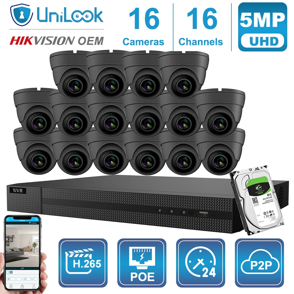 UnILook 16CH NVR 8/10/12/16Pcs 5MP Mini Dome POE IP Camera NVR Kit Security System Night Vision Motion Detection Onvif H.265 P2P
UnILook 16CH NVR 8/10/12/16Pcs 5MP Mini Dome POE IP Camera NVR Kit Security System Night Vision Motion Detection Onvif H.265 P2P