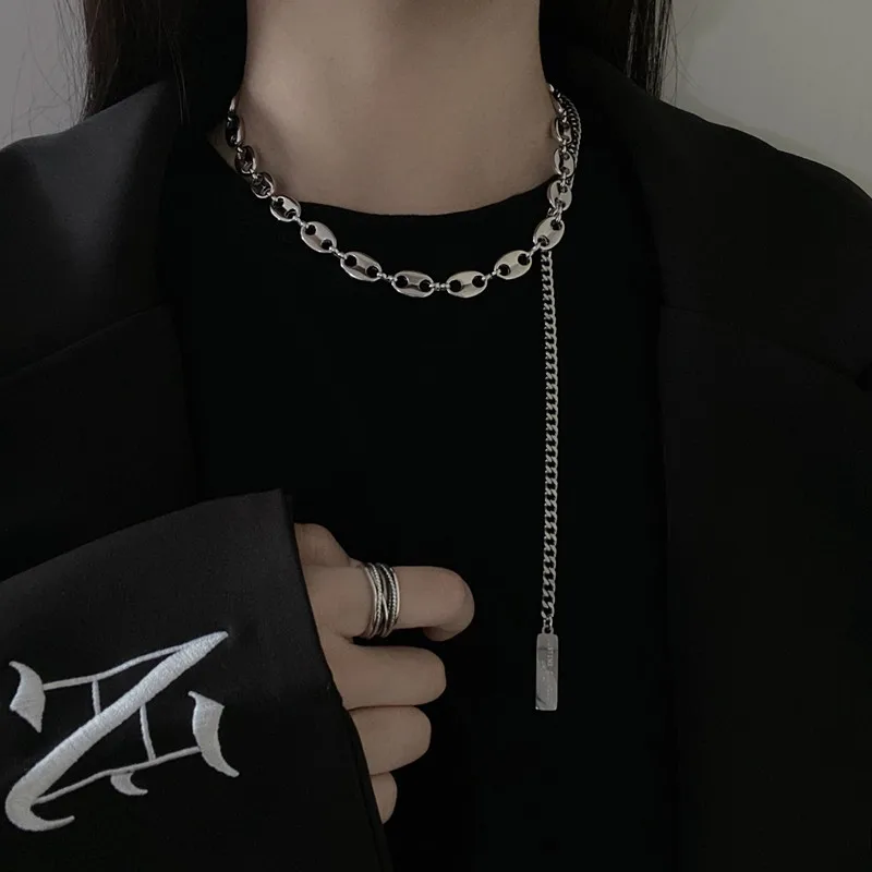 HUANZHI-2020-New-Hip-Hop-Punk-Stainless-Steel-Pig-Nose-Silver-Color-Double-Layer-Chain-Tassel (1)