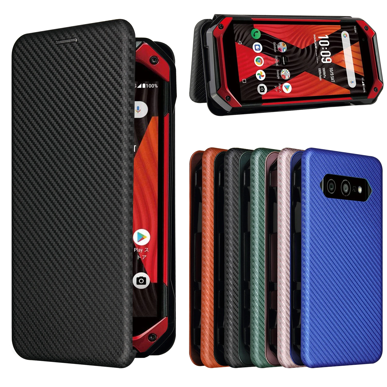 Для Kyocera Torque 5G углеродного волокна Флип кожаный чехол для KYG01 Бизнес магнитной