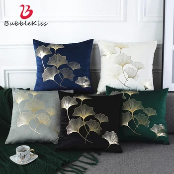 

Bubble Kiss Bronzing Pillow Cover Golden Ginkgo Leaf Pattern Pillow Case 45X45cm Light Luxury Pillowcase Home Living Room Decor