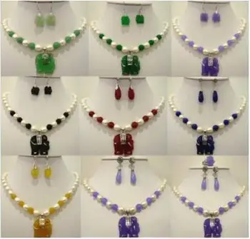 Freshwater 9-10 White pearl light green natural jade elephant pendant necklace earring set 
Freshwater 9-10 White pearl light green natural jade elephant pendant necklace earring set