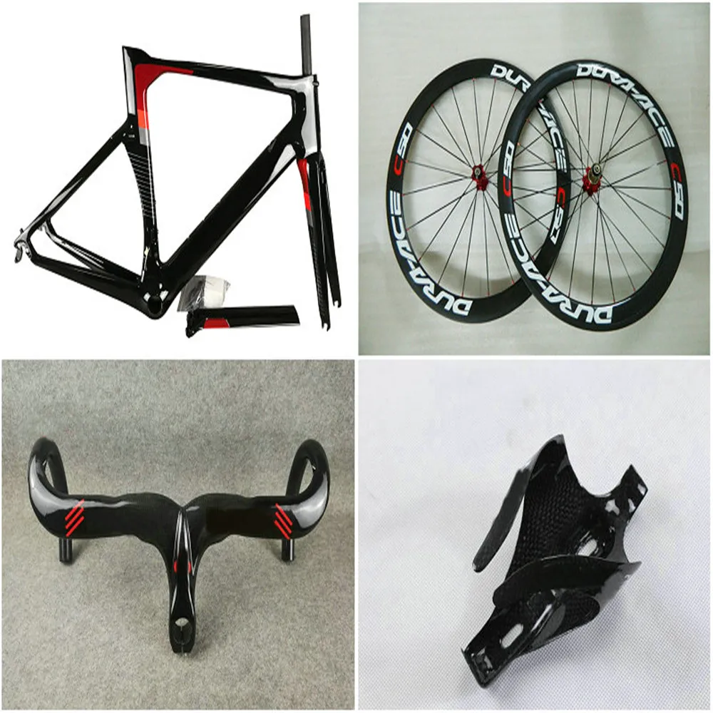 

Red Black Concept Carbon Bike Frame c50 50mm Carbon wheelset Handlebar Bottle Cages V3RS C64 bicycle frame Matte/Glossy