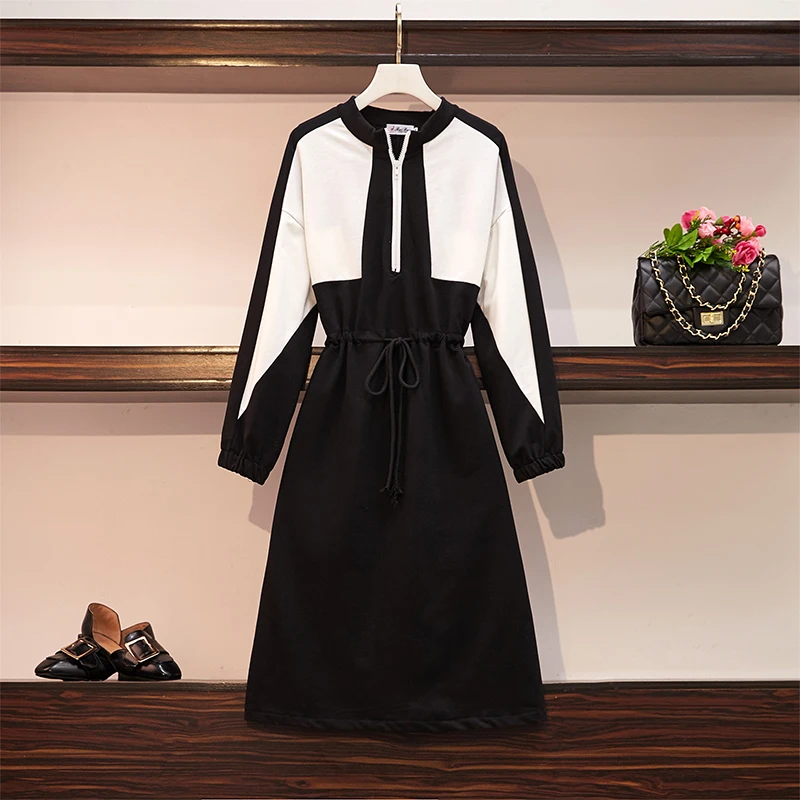 L- 3XL Plus size Korean style Women Long Sleeves Two-tone Zipper Drawstring A Line Dress Female Dresses Oversize N291
L- 3XL Plus size Korean style Women Long Sleeves Two-tone Zipper Drawstring A Line Dress Female Dresses Oversize N291