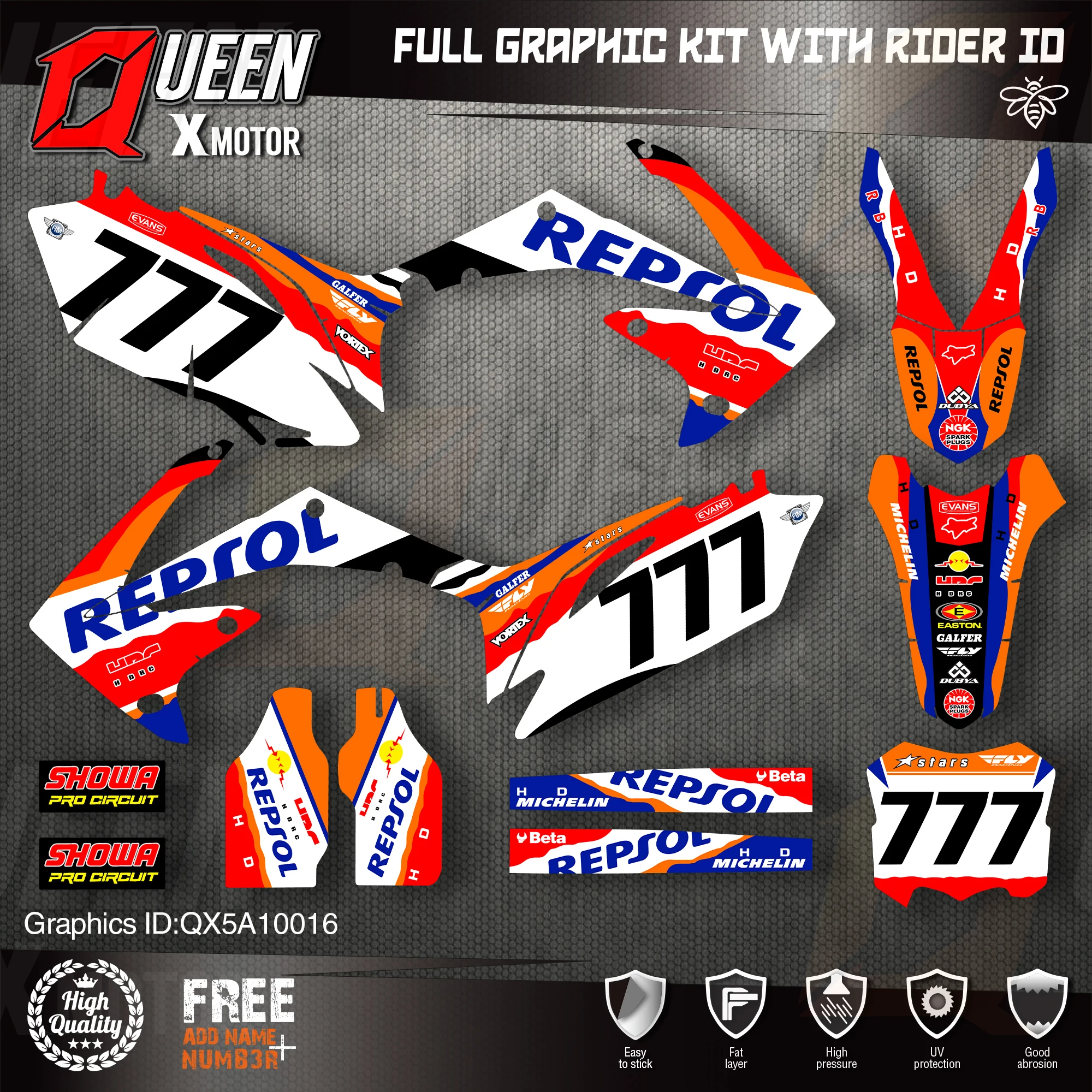 

QUEEN X MOTOR Custom Team Graphics Backgrounds Decals Stickers Kit For HONDA 2010 2011 2012 2013 CRF250R 2009-2012 CRF450R 016