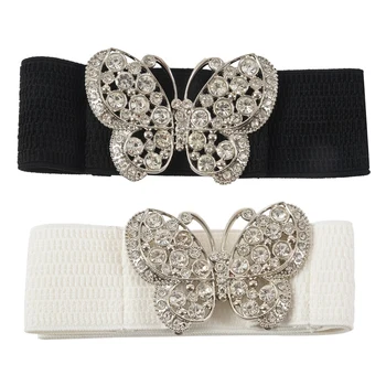 2 Pcs Women Rhinestones Accent Butterfly Hook Buckle Elastic Cinch Waist Belt, White & Black
2 Pcs Women Rhinestones Accent Butterfly Hook Buckle Elastic Cinch Waist Belt, White & Black