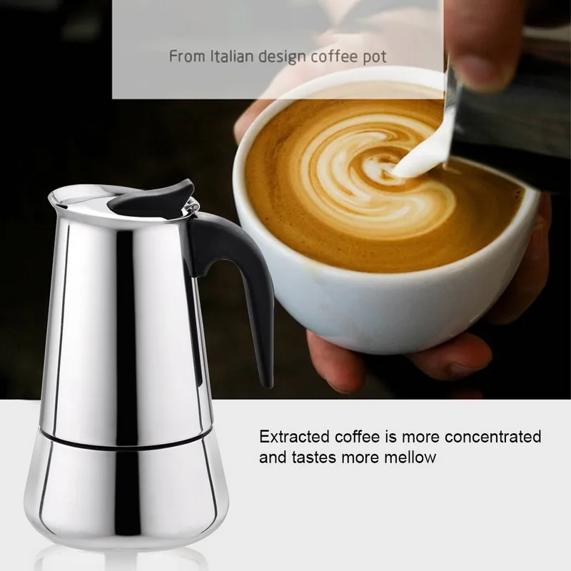 100ml/200ml/300ml/450ml Moka Express 2/4/6/9 Cups Capacity Stainless Steel Coffee Kettle Pot Coffee Maker With Safety Valve
100ml/200ml/300ml/450ml Moka Express 2/4/6/9 Cups Capacity Stainless Steel Coffee Kettle Pot Coffee Maker With Safety Valve