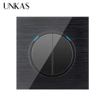 UNKAS Random Click On / Off Wall Light Switch With LED Indicator Black Aluminum Metal Panel Luxury 2 Gang 1 Way
UNKAS Random Click On / Off Wall Light Switch With LED Indicator Black Aluminum Metal Panel Luxury 2 Gang 1 Way