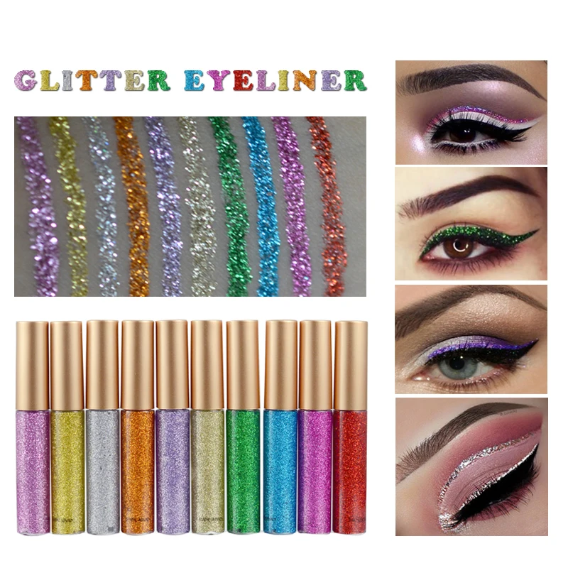 

HANDAIYAN 10 Colors Eyeshadow Make Up Shining Glitter Liquid Eyeliner Pencil Shimmer Eye Liner Gitter Liquid Eye Shadow TSLM1