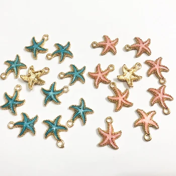 

(Choose Color First) 16mm*15mm 30pcs/lot Gold Color Starfish Enamel Small Charm Pendants Jewelry Making Handmade DIY Accessories