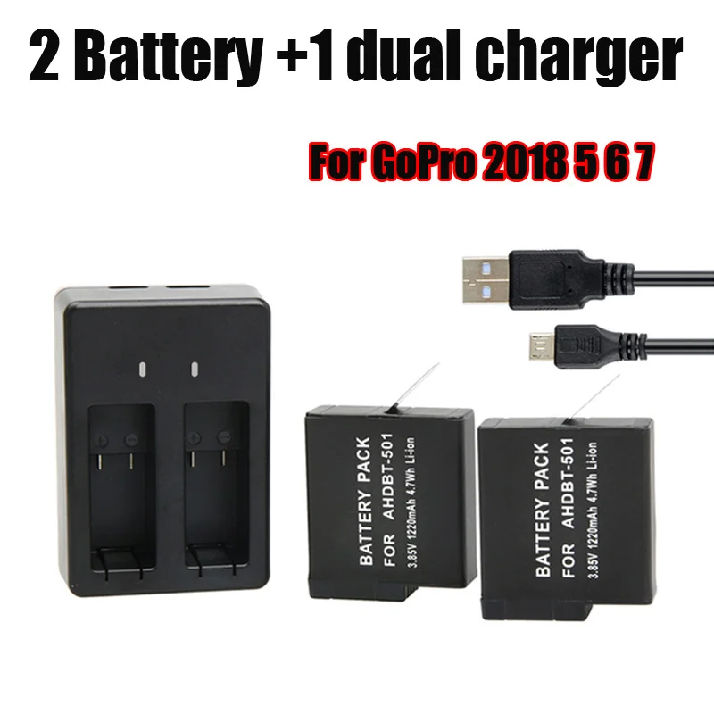 USB Dual Port Battery Charger + 2Pcs AHDBT-501 Battery for GoPro Hero 5 6 7 Black For Go Pro Hero 7 Action Camera Accessory
USB Dual Port Battery Charger + 2Pcs AHDBT-501 Battery for GoPro Hero 5 6 7 Black For Go Pro Hero 7 Action Camera Accessory