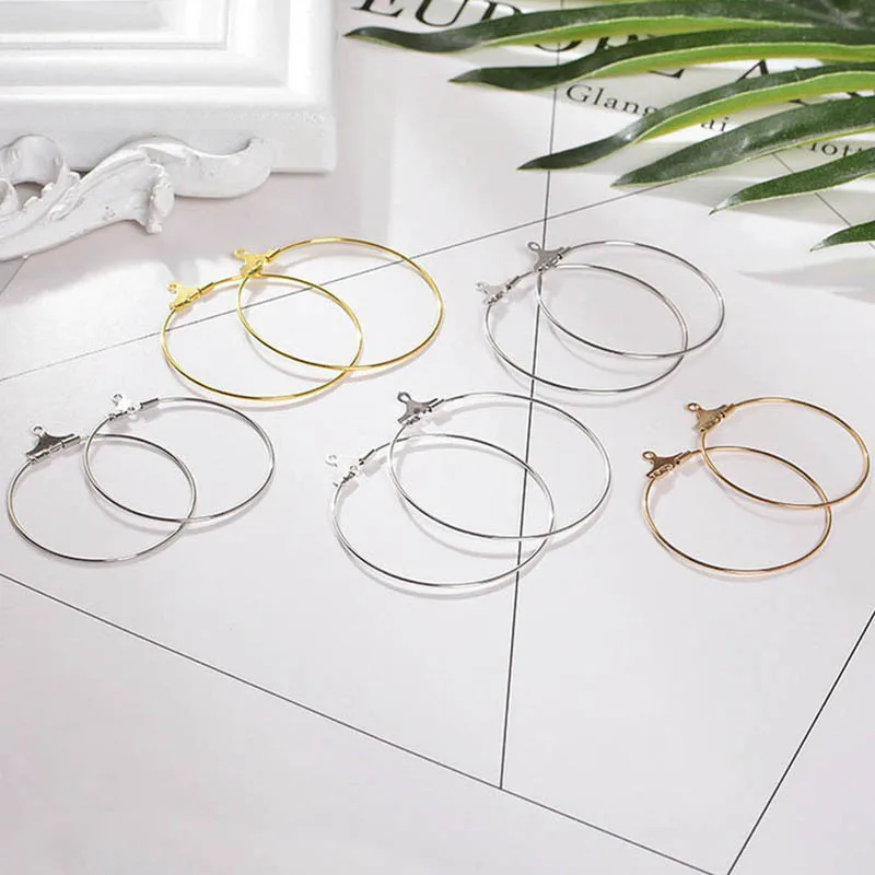 40Pcs/Lot 30/35/40mm Big Round Hoops Earrings Dangle Clasp Ear Wires Hook DIY Circle Earring Findings Jewelry Making Accessories | Украшения