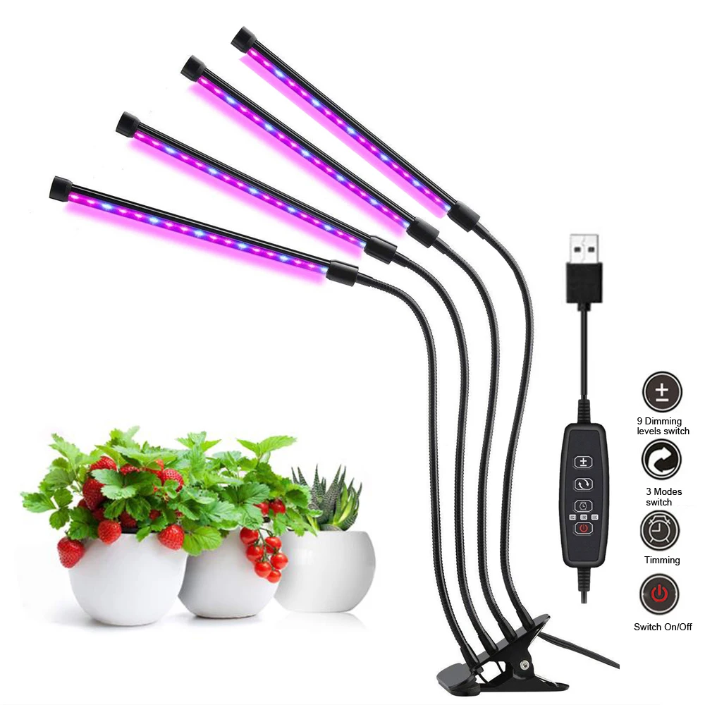 4 Heads LED Grow Light Full Spectrum Phyto Lamp USB Clip-on Grow Lamp for Plants Indoor Seedlings Flower Grow Tent Box Fitolamp
4 Heads LED Grow Light Full Spectrum Phyto Lamp USB Clip-on Grow Lamp for Plants Indoor Seedlings Flower Grow Tent Box Fitolamp