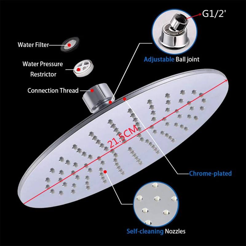 High-Quality ABS Electroplated 8.5-Inch Round Top Nozzle G1/2' Pressurized Water-Saving Shower Head
High-Quality ABS Electroplated 8.5-Inch Round Top Nozzle G1/2' Pressurized Water-Saving Shower Head
