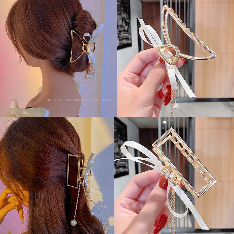 

Fashion Metal Hair Clips for Women Korean Gold Color Geometric Ribbon Bow Hair Claw Crab Girl Hairgrips Hair Accessories Hairpin