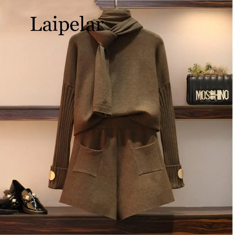 Women's Knitwear Clothes Sets Autumn Winter European Style Turtleneck Long Sleeve Sweater + Leisure Knit Shorts Two Piece Suit
Women's Knitwear Clothes Sets Autumn Winter European Style Turtleneck Long Sleeve Sweater + Leisure Knit Shorts Two Piece Suit
