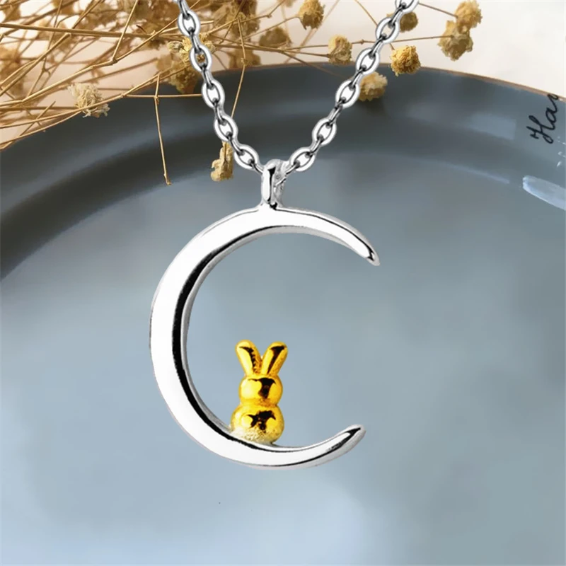 2021 оптовая продажа цена корейская мода милый Римский кролик луна кулон ожерелье