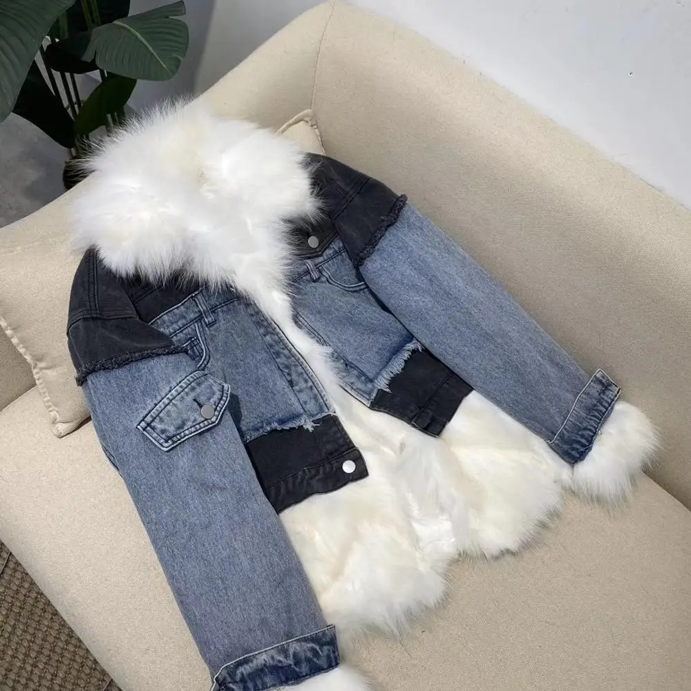 Denim jacket with real fox fur parka down jacket 2019 new fashion winter coat women with real fur coats fox 
Denim jacket with real fox fur parka down jacket 2019 new fashion winter coat women with real fur coats fox