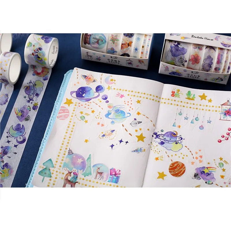 6 pcs/set Elk Planet Gold Foil Masking Washi Tape Paper DIY Decorative Adhesive Tape Kawaii Stationery Christmas Supplies
6 pcs/set Elk Planet Gold Foil Masking Washi Tape Paper DIY Decorative Adhesive Tape Kawaii Stationery Christmas Supplies