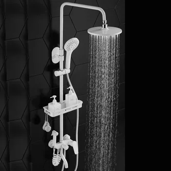 Shower Faucets Brass White Bathtub Faucet Rain Shower With Slide Bar Wall Water Mixer Tap With Commodity Shelf Bidet Sprayer F
Shower Faucets Brass White Bathtub Faucet Rain Shower With Slide Bar Wall Water Mixer Tap With Commodity Shelf Bidet Sprayer F