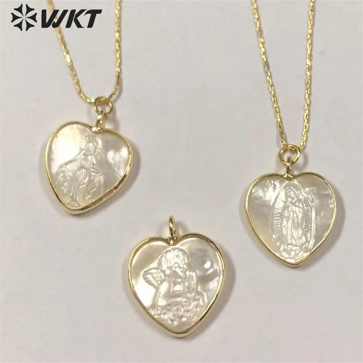 

WT-JN162 Virgin Mary Fashion Heart Shape Gold Seashell Necklace Christian Religious Necklace Marine Life Jewelry