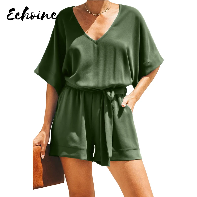 Echoine Summer Scene Pocketed Tie Romper Solid Color Casual V Neck Half Sleeve Short Jumpsuit for Women Plus Size with Belt
Echoine Summer Scene Pocketed Tie Romper Solid Color Casual V Neck Half Sleeve Short Jumpsuit for Women Plus Size with Belt