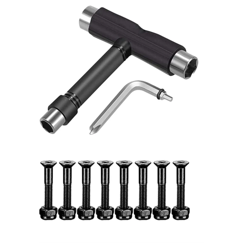 Skateboard Hardware 8PCS Bolts Set and All-In-One Skate Tools Portable Skateboard T Accessory with Wrench Screwdriver
Skateboard Hardware 8PCS Bolts Set and All-In-One Skate Tools Portable Skateboard T Accessory with Wrench Screwdriver