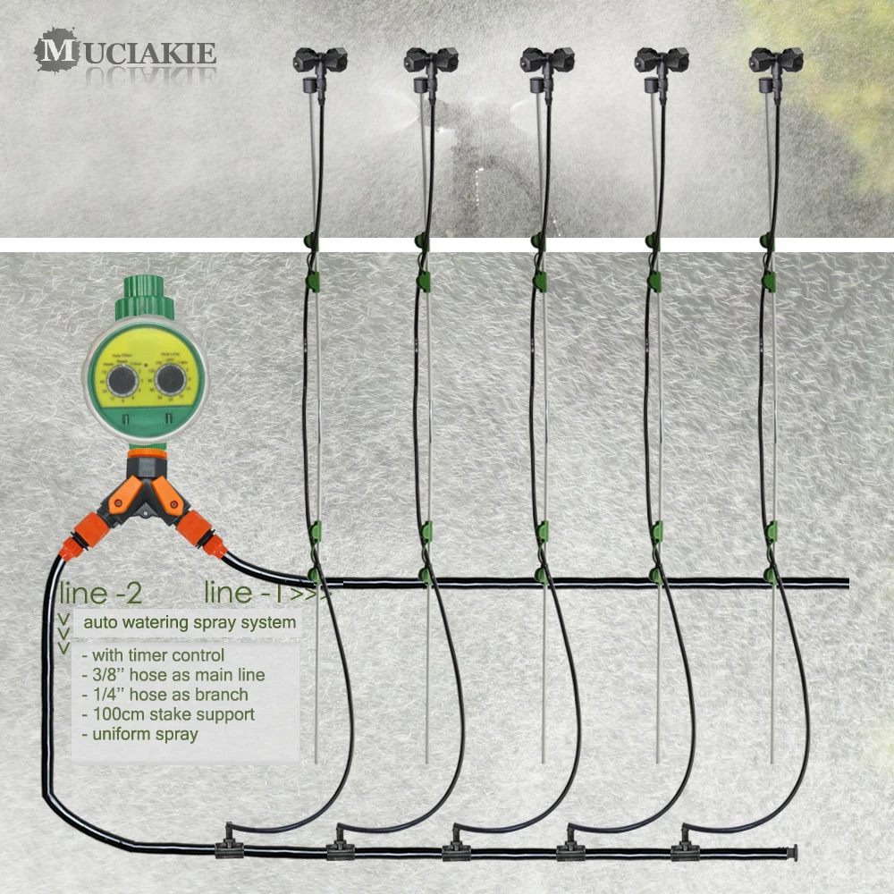 MUCIAKIE Automatic Time Watering Flowers System Garden Spray Micro Cross Misting Nozzle on 1m Stake Automizer Cooling System
MUCIAKIE Automatic Time Watering Flowers System Garden Spray Micro Cross Misting Nozzle on 1m Stake Automizer Cooling System