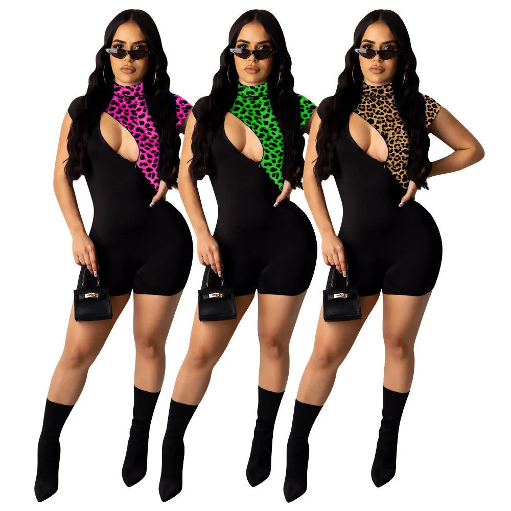 Leopard Patchwork Playsuit Zipper Hollow Out Mock Neck Short Sleeve Casual Slim Romper Shorts Summer Playsuit One Piece Overalls
Leopard Patchwork Playsuit Zipper Hollow Out Mock Neck Short Sleeve Casual Slim Romper Shorts Summer Playsuit One Piece Overalls