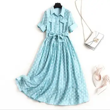 New European and American women's dresses for spring 2020 Short sleeve lapel lace-up Fashion embroidered dress 
New European and American women's dresses for spring 2020 Short sleeve lapel lace-up Fashion embroidered dress