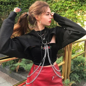 Rapwriter Punk Metal Chain Patchwork Solid Long Sleeve Hoodies Sweatshirts Women 2019 Autumn Black Hip Hop Harajuku Crop Top 
Rapwriter Punk Metal Chain Patchwork Solid Long Sleeve Hoodies Sweatshirts Women 2019 Autumn Black Hip Hop Harajuku Crop Top