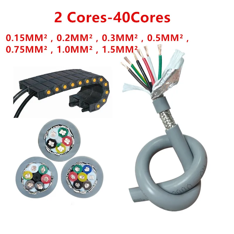 26AWG/24AWG 2-8 core Towline экранированный кабель 5 м гибкий провод с ПВХ-изоляцией TRVVP