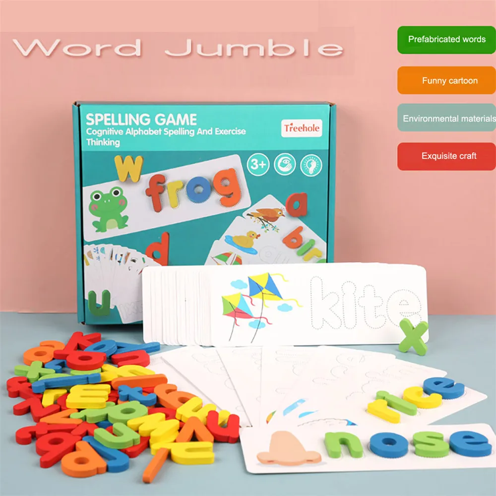 3-in-1 Kids Spelling Learning Game Wooden Spelling Words Baby Enlightenment