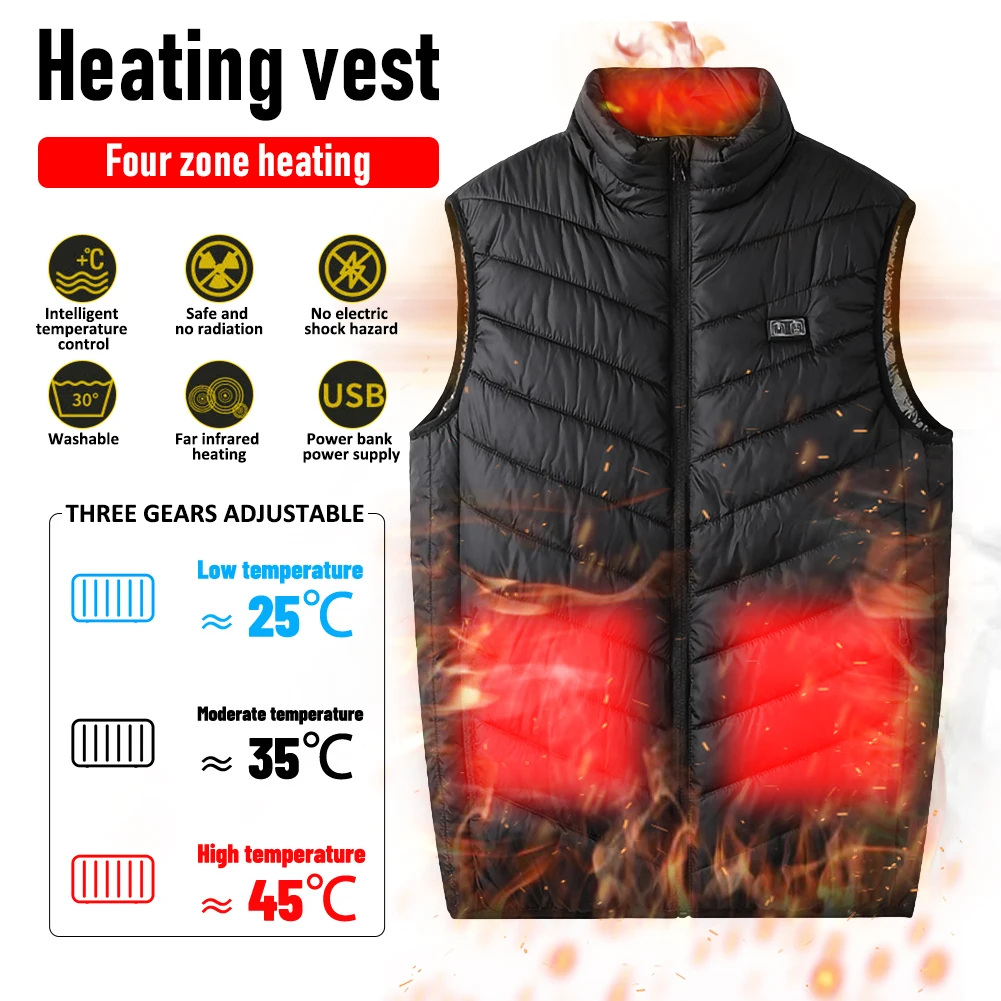 New Men Outdoor USB Infrared 4 Places Heating Vest Jacket Winter Flexible Electric Thermal Clothing Waistcoat Fishing Hiking
New Men Outdoor USB Infrared 4 Places Heating Vest Jacket Winter Flexible Electric Thermal Clothing Waistcoat Fishing Hiking