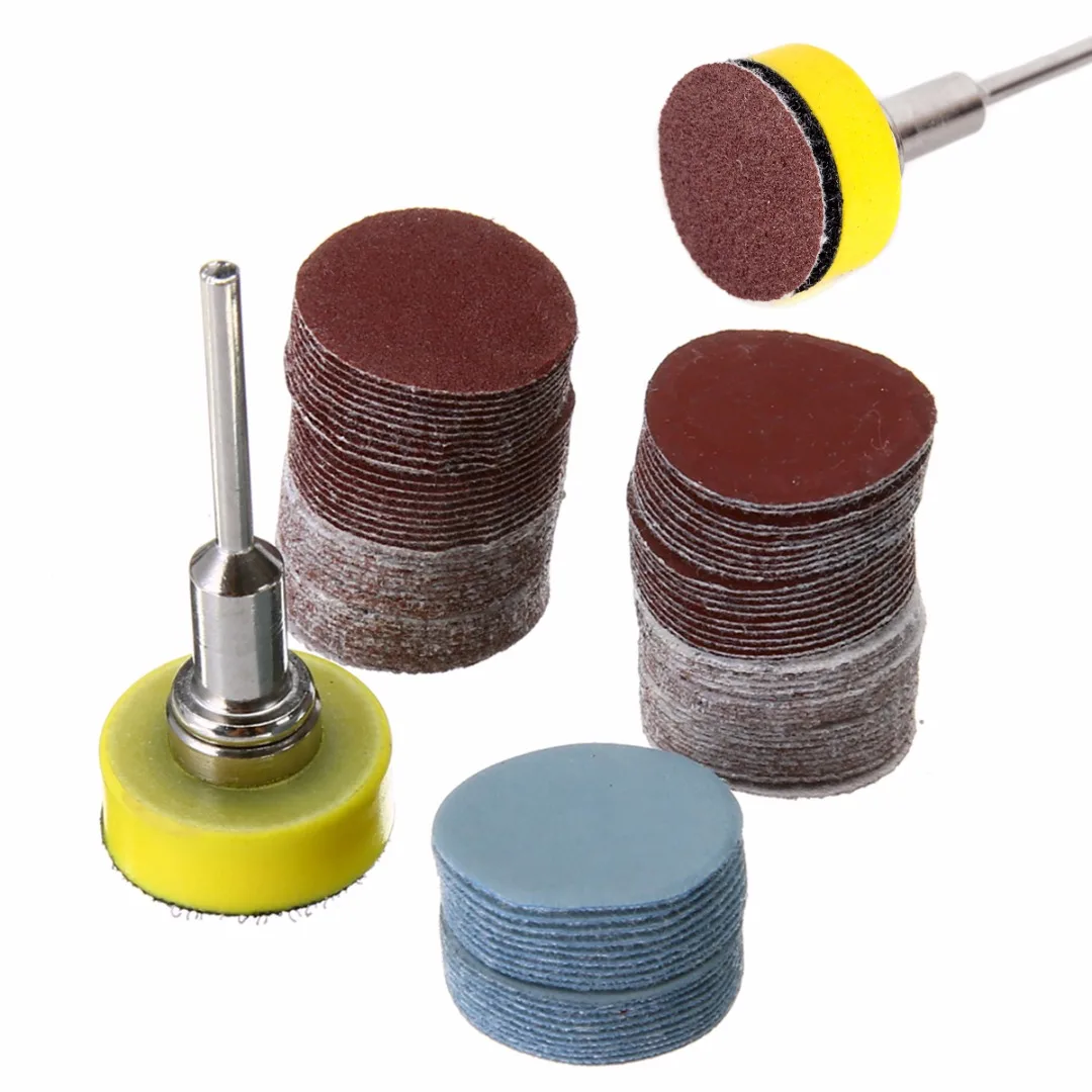 100pcs 25mm Abrasive Sanding Discs + 1inch Abrasives Hook Loop Backer Plate with 1/8inch Shank Set Polishing Pad Sandpaper Set