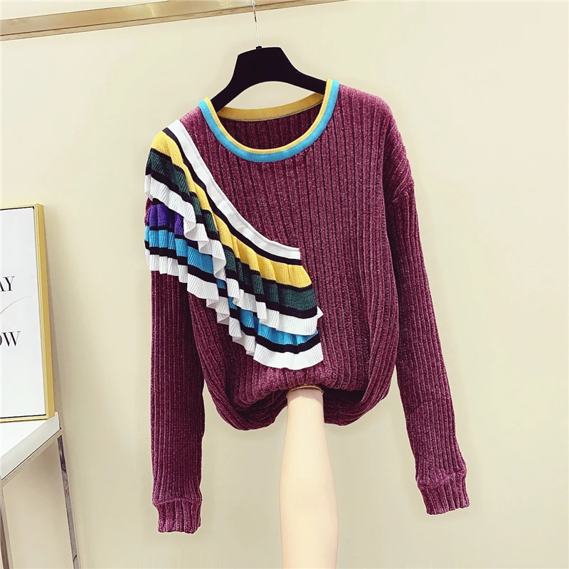Autumn and Winter Sweater Woman New Colorful Ruffles Crewneck Sweater Fungus Ruffle Pullover Sweaterd Blusa Femme Nancylim
Autumn and Winter Sweater Woman New Colorful Ruffles Crewneck Sweater Fungus Ruffle Pullover Sweaterd Blusa Femme Nancylim